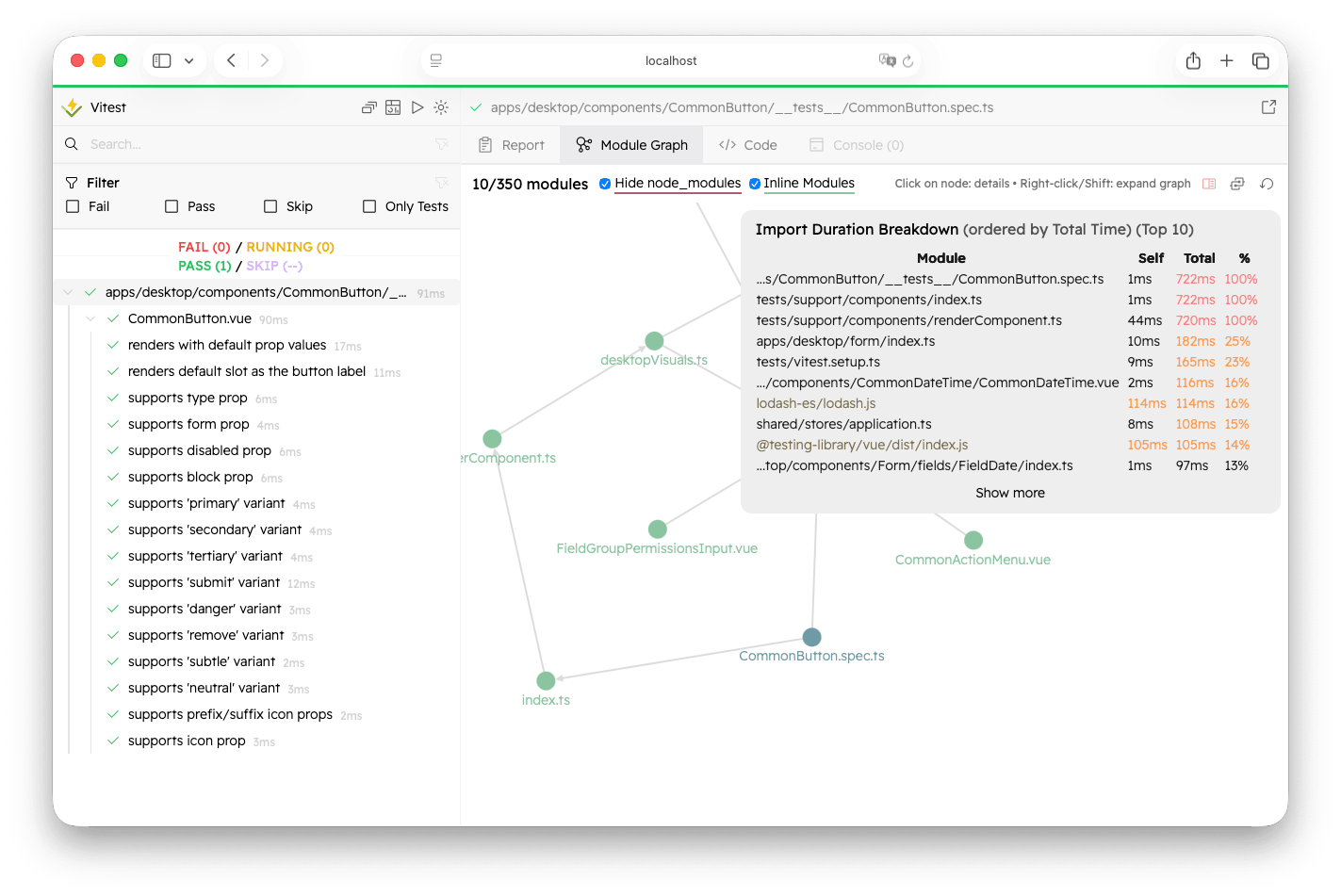 Import breakdown with a list of top 10 modules that take the longest time to load